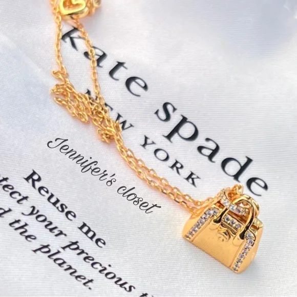 KATE SPADE Hit The Town Knott Crystal Purse Pendant Necklace. NWT - Picture 7 of 8